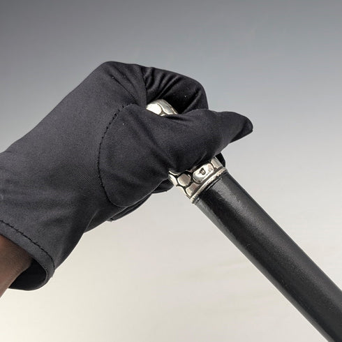 米国アンティーク ブラックシャフト クロコダイル調純銀装飾ハンドル ステッキ 杖 80cm